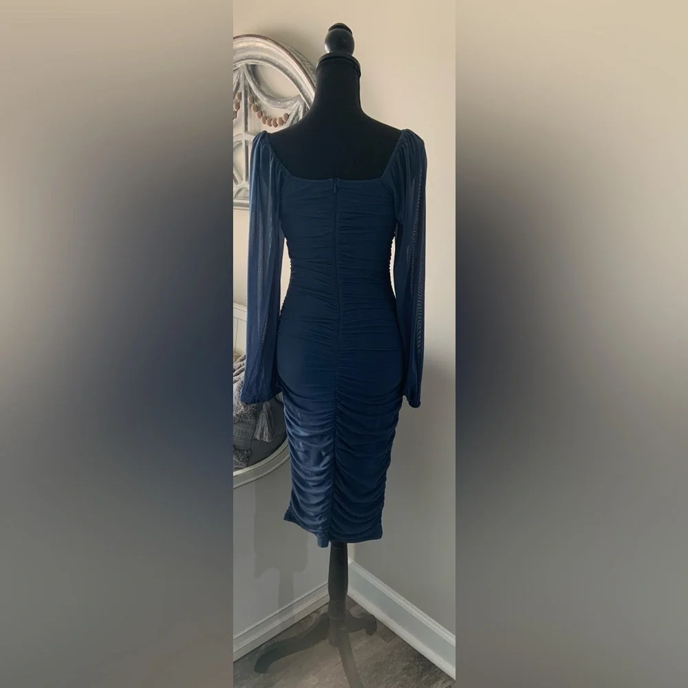 ZESICA Women's Puff Sleeve Square Neck Ruched Bodycon Midi Dress- Size S- BNWT - Picture 6 of 8